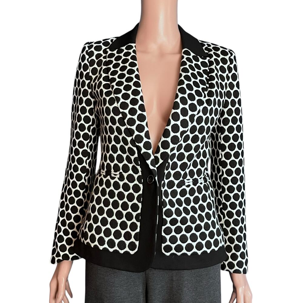 Anthropologie Leifnotes Black White Polka Dot Blazer Size 4 Parisian Chic Jacket - Picture 2 of 7